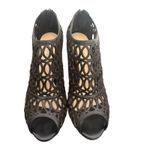 Alexandre Birman  Black Leather Cut Out Heels Size 40.5 Laser‎ Cut Peep Toe Shoes Photo 1