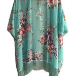 Soul Young Floral Kimono Cover Up Fringe Bohemian Beach Swim Size OS Blue Size L Photo 0