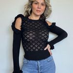 Jill Stuart Perforated Cutout Shoulder Knit Top Photo 0