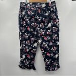 Lane Bryant  The Allie Navy Blue Multicolor Floral Ruffle Cropped Pants Sz 14‎ Photo 3