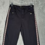 Anthropologie Pants Womens 4 Black Embroidered Side Stripe High Rise Boho Preppy Photo 3