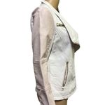 Guess Pink White Faux Leather Moto Jacket Gold Exposed Zipper Womens Small Photo 6