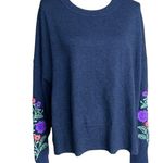 autumn cashmere  Spring Flowers Embroidered Crew Neck Navy Sweater Size L Photo 0