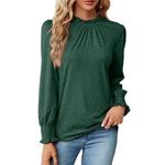 NEW Green Frilled Ruffle Neck Lantern Sleeve Smocked Cuff Blouse Size XL Photo 5