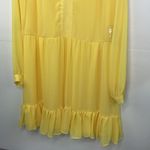Vince Camuto  Yellow Chiffon Dress Baby Doll Split neck tiered long sleeve Small Photo 2