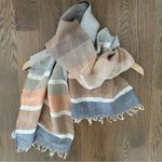 Schneiders Salzburg Color Blocked Striped 100% Linen Scarf Cream, Blue, Orange Blue Photo 0