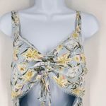 Y2K Woven Pin Women Floral Cutout Smocked Cinched Mini Dress Blue Large Coquette Photo 3