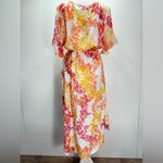 Adrienne Vittadini  Floral V neck Semi Sheer Flowy Short Sleeve Dress Size L Photo 1