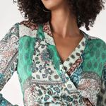 Lulus *NWT* Lulu’s Green Satin Scarf Print Wrap Top Photo 7