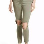 Free People High-Waisted Olive Green Distressed Skinny Jeans Photo 0