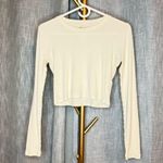 Madewell  Fine Ribbed Supercrop Crewneck Long-Sleeve Tee size Small antique cream Photo 3