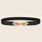 Black Elegant Gold Leaf Buckle Elastic Casual Belt Adjustable One Photo 9