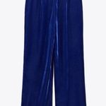 ZARA  Blue Velvet Velour High Waist Wide Flared Leg Crop Ankle Trousers Pants S Photo 11