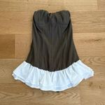 Innovare Denim Mini Dress Strapless Frill Hem Abiline Size M Green White Size M Photo 1