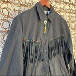 Vintage 90s fringed beaded black southwestern cowgirl western shirt Size M Photo 2