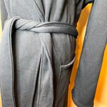 Eddie Bauer  Lounge Fleece Robe Black SZ S/M Belted Hooded Pockets Hoodie Cozy Photo 3