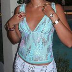 AQUA Light  Blue Sequin V Neck Tank Top Y2K 2000s Mermaid Summer Coastal  Photo 0