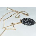 Vintage Stylish 1.5"Jasper Pendant 16" Gold Tone Bar Link Chain Casual Necklace Photo 3