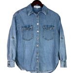 ZARA  Denim Snap Button Down Collard Western Style Long Sleeve Denim Shirt S Blue Photo 9