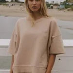 Cuyana Short Sleeve Sweatshirt with Tassels in Blush Pink size XL Photo 0