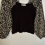 Anthropologie By Woven Ruffle Sleeve Sweater Black White Floral Medium Party Photo 6