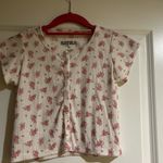 Katie J NYC Cream and Pink Floral Button Down Shirt Size XS Photo 0