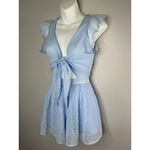 Lucy in the Sky  Blair Romper Small Blue‎ Swiss Dot Sheer Ruffle Tie Front Cute Photo 7
