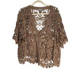 Nina Leonard  Crochet Cardigan Brown 2X Open Weave Short Sleeve Button Front Photo 1