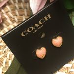 Coach  Heart Logo Stud Earrings Pink Gold Tone NWT Photo 1