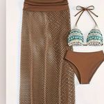 NWT AD Tribal Print 3 Piece Set Bikini, SIZE S Brown Photo 1