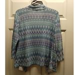 Chico's  Size Small (0) Blue Purple Metallic Thread Geometric Open Front Cardigan Photo 2