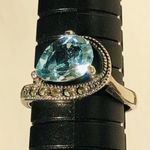 None Aquamarine & Marcasites Sterling Silver Ring 6 3/4 Photo 4