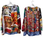 John Mark Mix Print Tunic Top Blouse Size S Pockets Roll Tab Long Sleeves Artsy Red Photo 1
