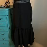 AQUA New  Little Black Midi Dress with Flounce Ruffle Hem Lace Crochet Inlay Photo 3