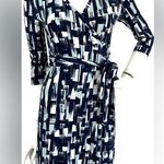 Loft Banana Republic Navy Officecore Business Abstract Print Wrap Dress Photo 0