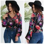 Andrée Andree by Unit Dark Romantic Floral Peasant Blouse Size1X Plus Long Sleeve Flowy Photo 1