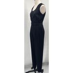 Vintage 90s Jumpsuit Belted Floral Satin Bodice Scoop Neck Sleeveless Black 4/6 Photo 2
