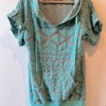 Vintage turquoise & gray terry cloth short sleeve hip length hoodie size medium Blue Photo 2