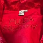 FUDA International Women SZ Medium Red Silk Bomber Jacket Vintage Mob Wife *FLAW Photo 1