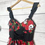 Hot Topic Day Of The Dead Red & Black Roses & Skulls Lace-Up Dress Size Medium Photo 6