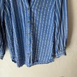 Anthropologie Size 8 Medium Blue Striped Viscose Linen Blend Button Up Long Slv Photo 2