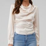 ASTR NWT  The Label Lilith Long Sleeve Cowl Neck Satin Blouse in Champagne - L Photo 0