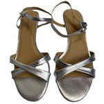 Talbots Pila Criss-Cross Leather Sandals Metallic Silver Kitten Heel Dressy 10 Photo 1