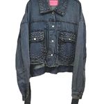 Azalea Wang PLAYER 48 Rhinestone Studded Distressed Denim Jacket 3X Bling HipHop Blue Photo 0