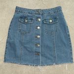 Forever 21  manufactured Distressed Denim Skirt, frayed hemline, buttons Photo 0