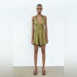 ZARA NWT  Satin Effect Halter Dress in Green Size M Photo 4