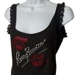 Y2K Roccobarocco Jeans Babydoll Lace Sleeve Jeweled Tank Grunge Rocker XS/S Black Photo 2
