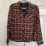 Miss Me Women’s  Flannel Plaid and Jean Aztec Print Shirt Size S Photo 0