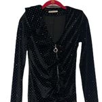 ZARA  Trafaluc Glitter Dot Black Velvet Bodycon Ruffle Dress Small Photo 6