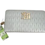 Badgley Mischka NWT Grey Blue Quilted Long Cardholder Wallet Vegan Leather Photo 7